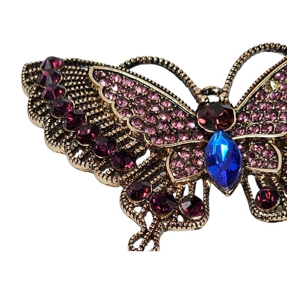 Vintage Rhinestone Butterfly Brooch Pin Gold Tone Pink Blue Purple Sparkle... - Picture 3 of 7